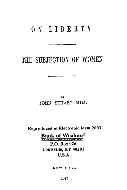 (image for) On Liberty & The Subjection of Women.